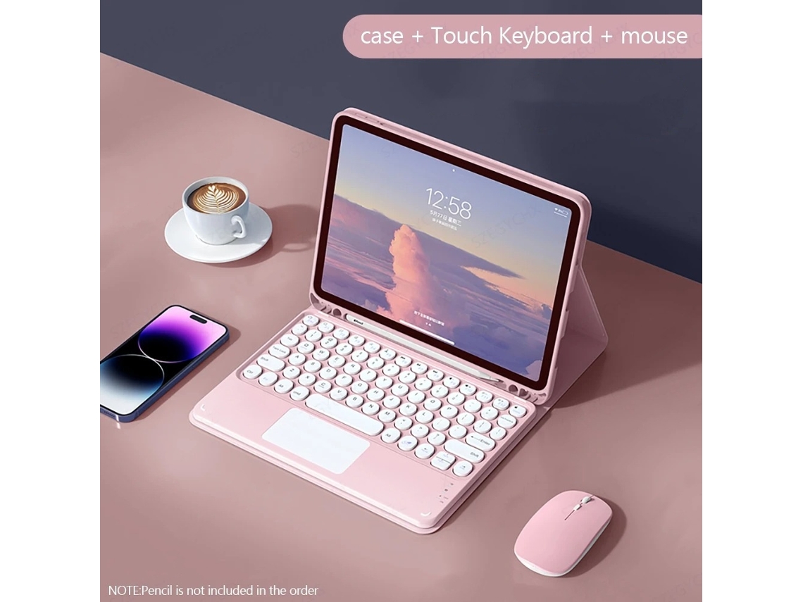 Capa Com Teclado Para Tablet Lurelia, Compatível Com Samsung A9 De 8,7" Sm X110/x115, Rosa Elegante, Teclado Bluetooth, Rato 2.4g