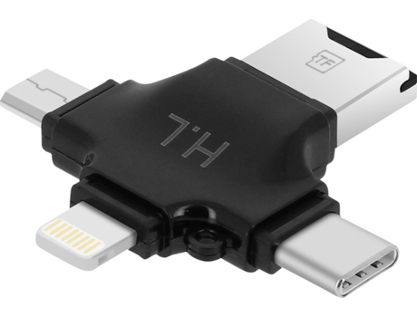 Leitor de Cartões MicroSD AVIZAR ADA-HL107 4 em 1 (USB-C - Lightning - Micro-USB)