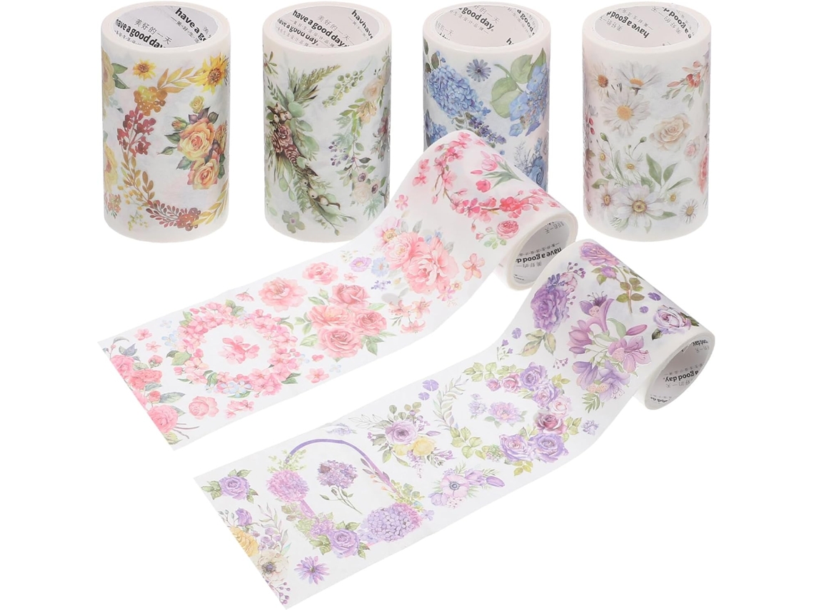 6 Rolos De Fita Adesiva Decorativa Floral Washi De 2,00 M Para Scrapbooking E