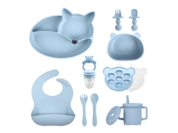 Conjunto de Talheres Bebé CHRUI 6+ Meses Prato Raposa Ventosa + Talheres (azul)