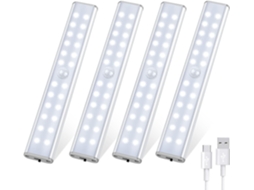 Conjunto de 4 Luminárias Led para Guarda, Roupa com 24 Leds Cada, Sensor de Movimento, 3 Modos de Iluminação e Função Recarga BRILVIBERA