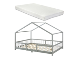 Cama de Criança Treviolo Forma de Casa Pinho Colchão 140X200Cm Cinzento [EN.CASA]