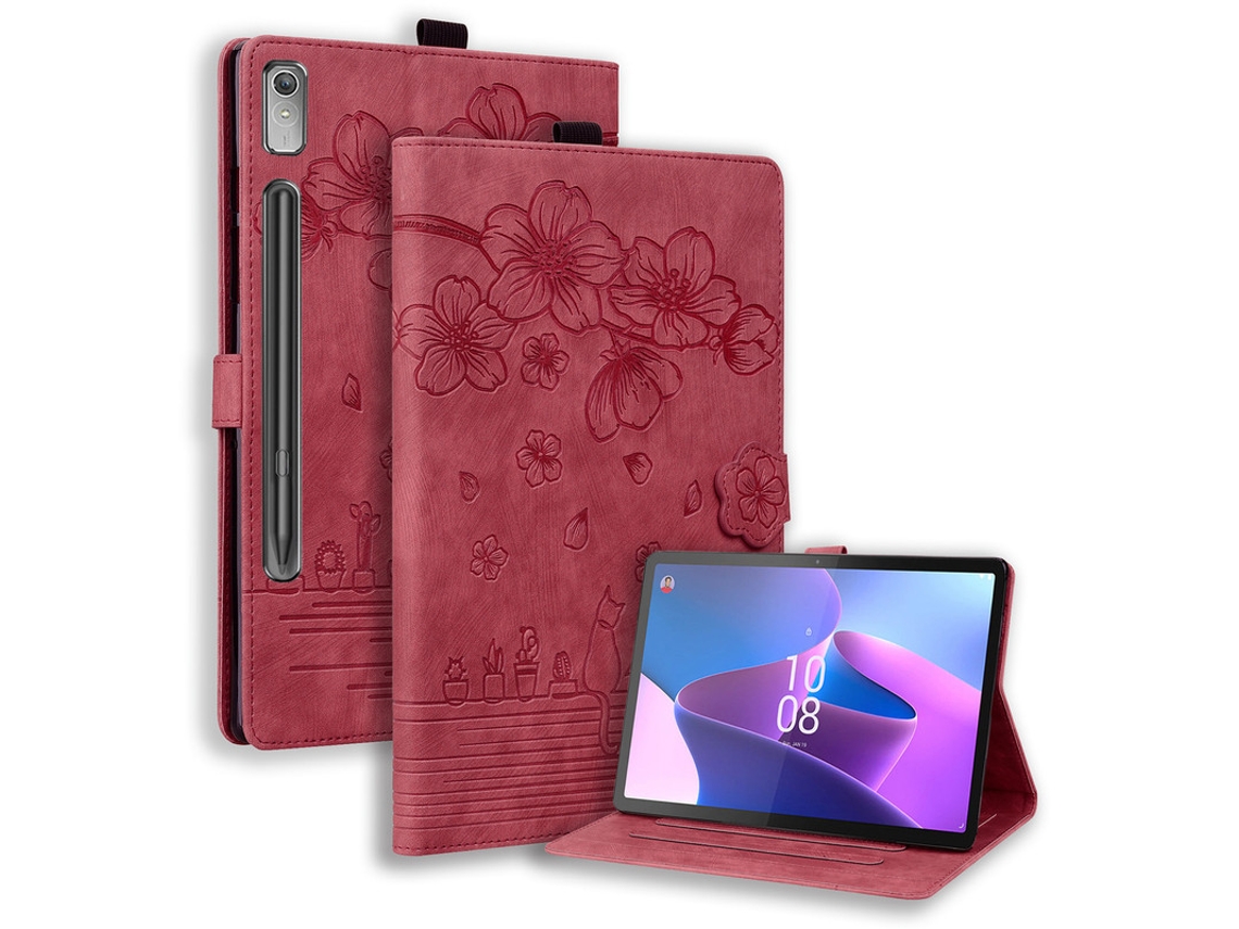 Capa De Couro Com Estampa De Gato Para Lenovo Tab P12 De 12,7 Pol.