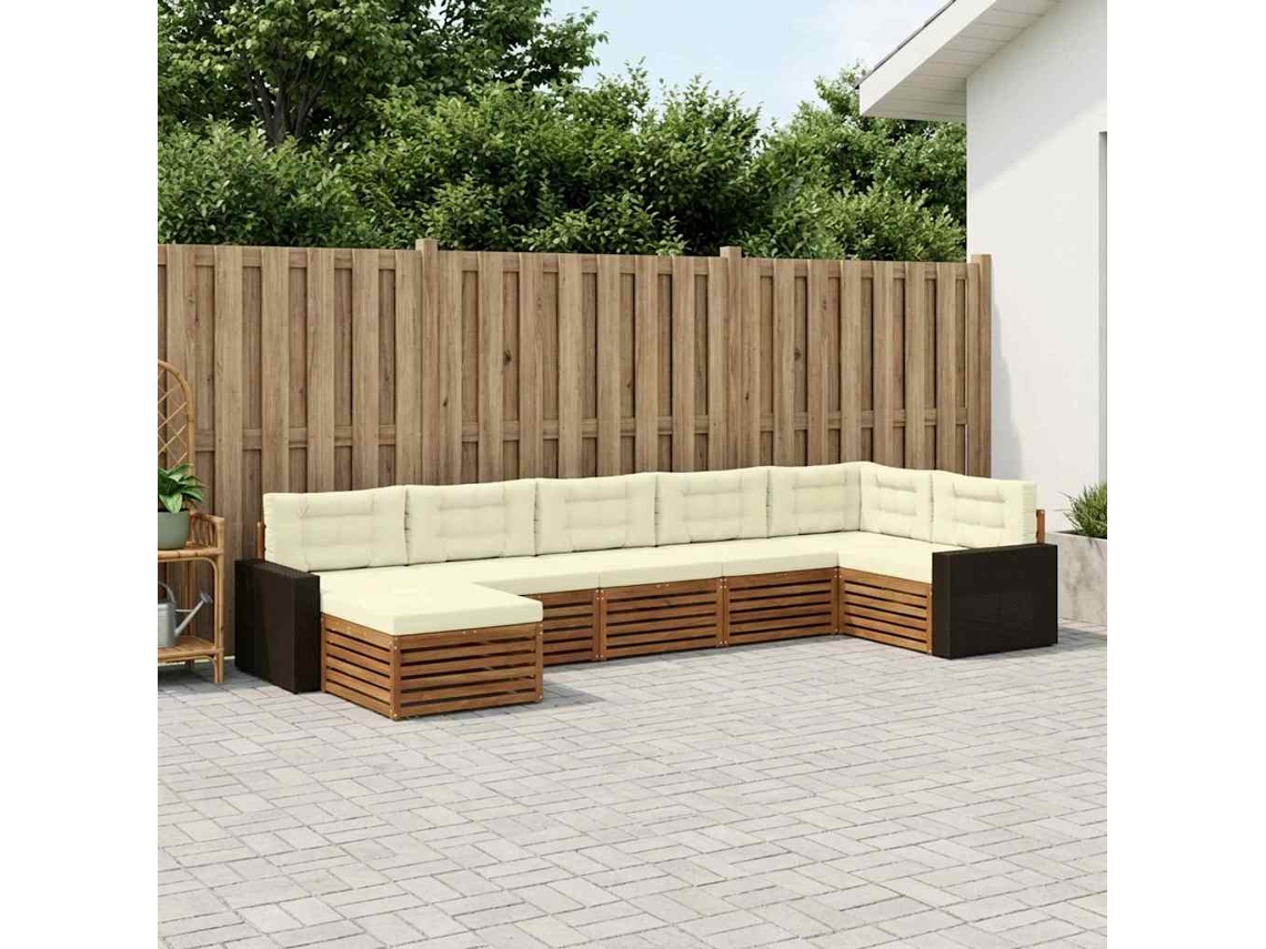 Vidaxl Conjunto De Sofás Para Exterior 7 Unid. Natural E Creme