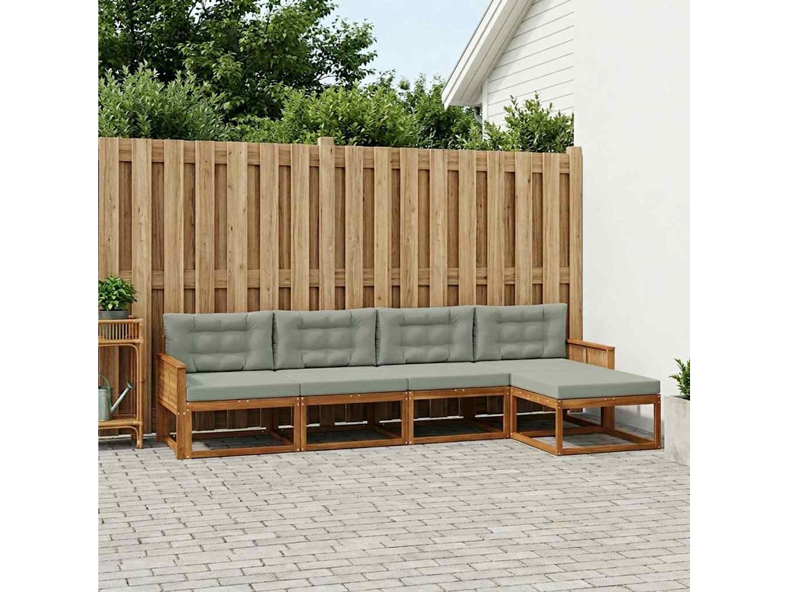 Vidaxl Conjunto De Sofás Para Exterior 5 Pcs Natural E Cinza Claro