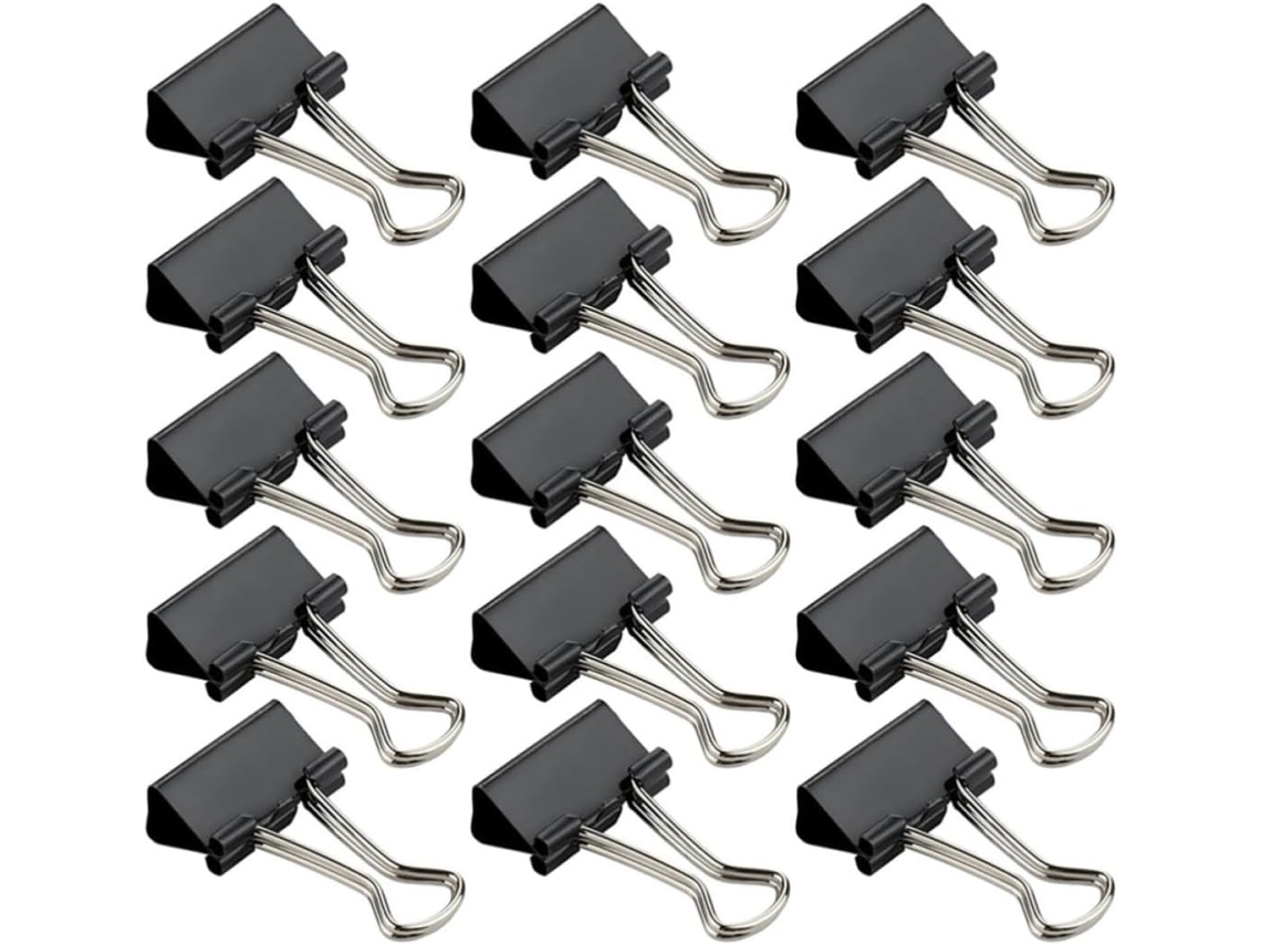 Conjunto de 36 clipes de papel de ferro preto para mesa, design simples e acabamento refinado, ideais para organização.
