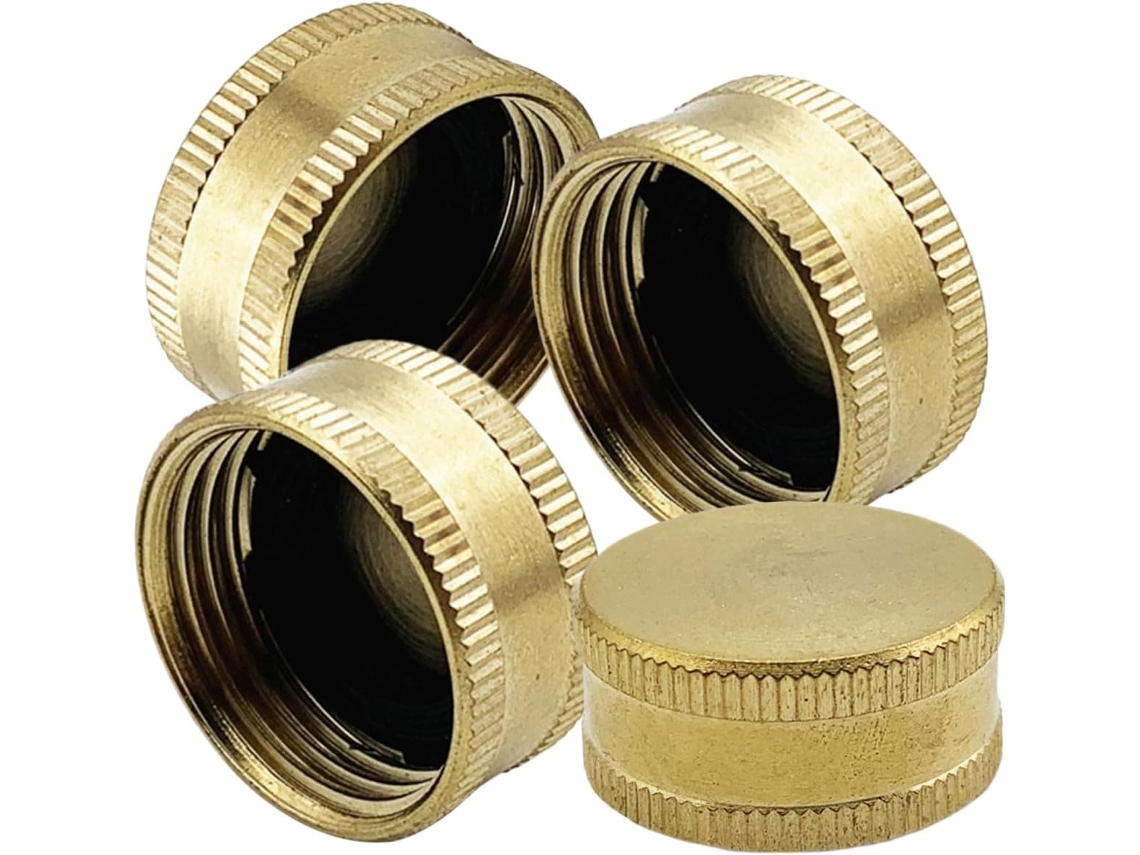 Conector De Mangueira Jardim 4 Polegadas Com Tampas Fêmeas Latão (4