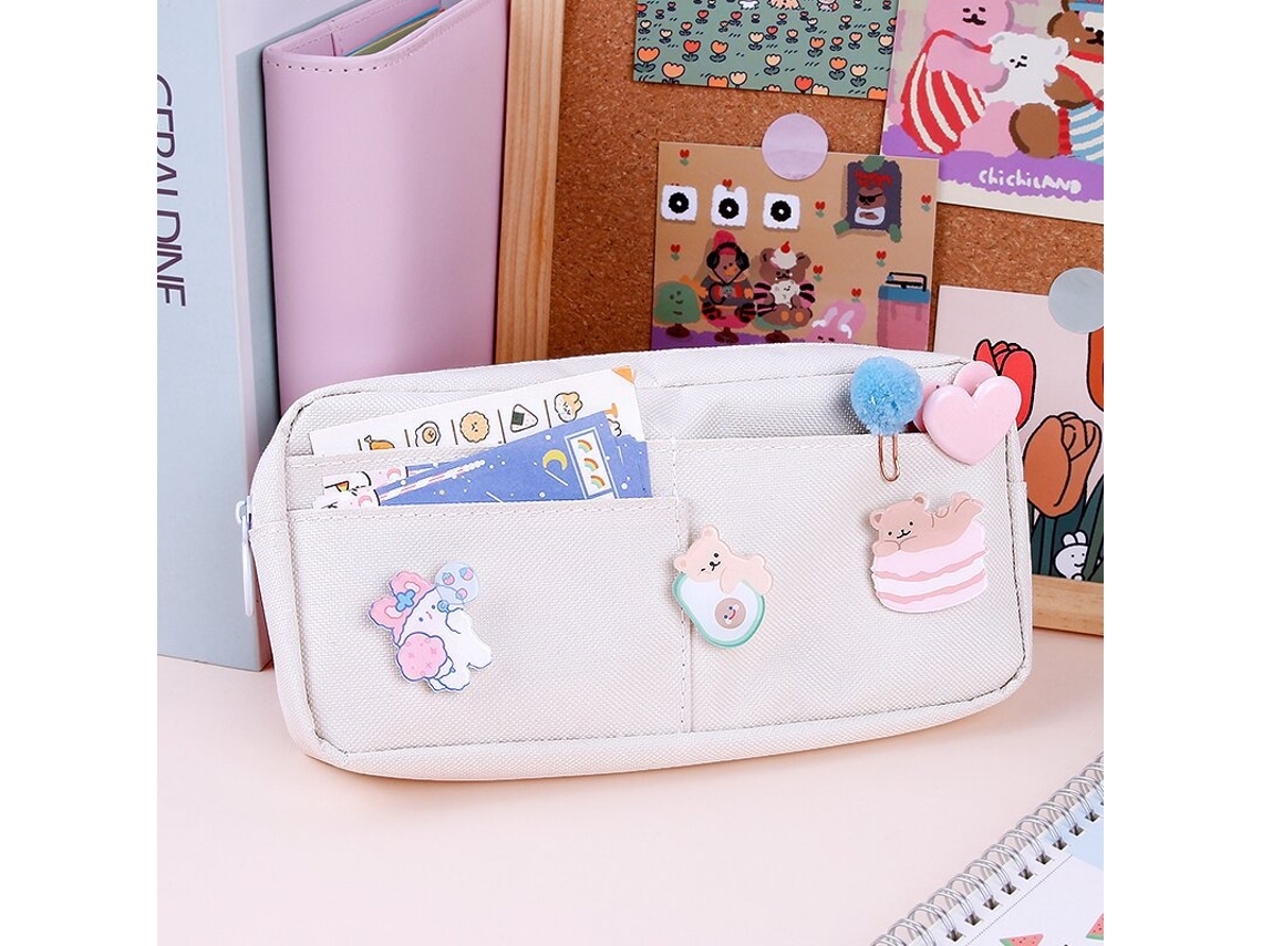 Estojo Kawaii Com 3 Pins Estético Papel Material Escolar Aquaforge (branco)