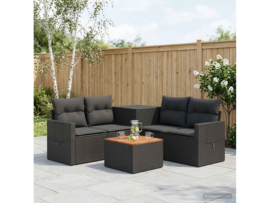 Vidaxl Conjunto De Sofás 6 Unid. Preto Rattan Poliéster E Aço