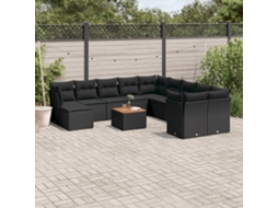 Vidaxl 12 Pcs Conjunto De Sofás De Jardim C/ Almofadões Vime Pe Preto