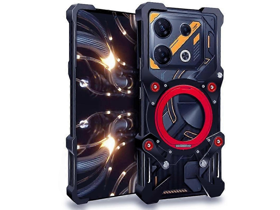Capa De Celular Metálica Vazada Com Suporte Giratório E Cordão Para Infinix Note 50 Pro+