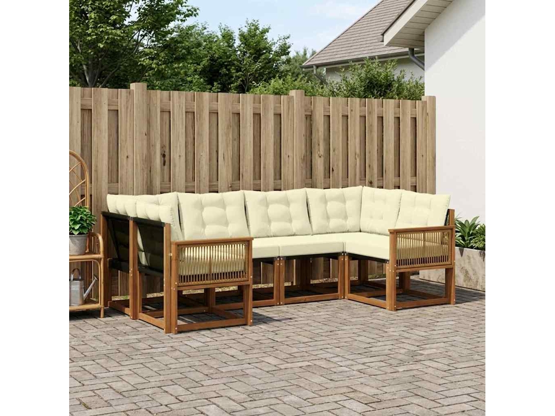 Vidaxl Conjunto De Sofás Para Exterior 6 Pcs Natural E Creme