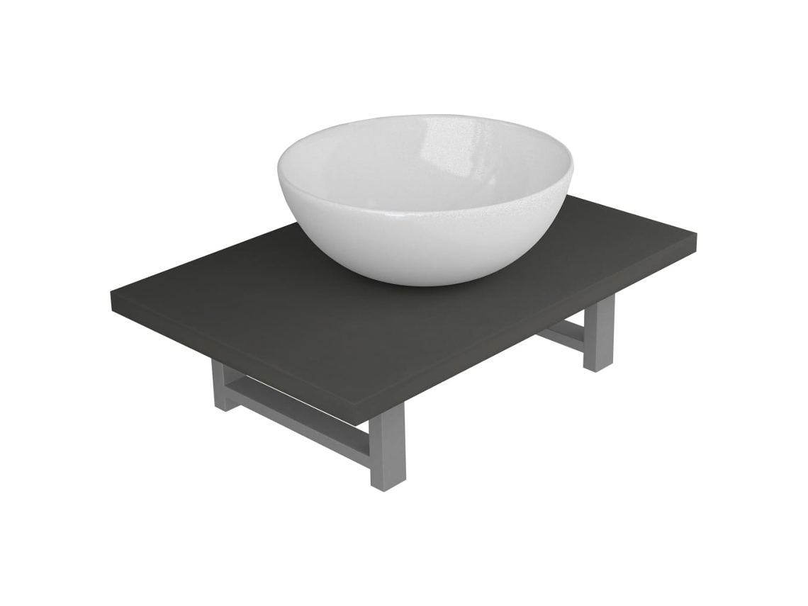 Bathroom Furniture Set, Bathroom Furniture Sets Vidaxl Cinzeto Cerâmica (60 Cm Shelf And 32.5 Cm Round-shaped Basin)