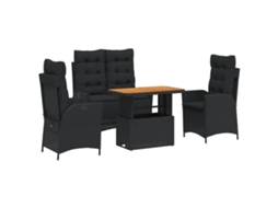 Conjunto de 4 Sofás Jardim com Almofadões Vime Pe Preto MAISON EXCLUSIVE (80x200 cm)