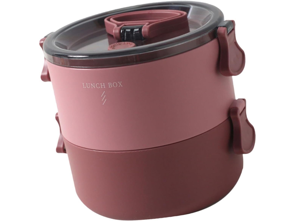 Lancheira Térmica Redonda De Camada Dupla, 1600ml, Plástico Vermelho