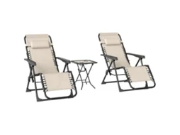 Conjunto Espreguiçadeiras e Mesa Metal e Texteline Cor Bege 90x65x110 cm Outsunny