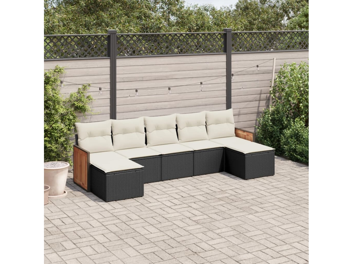 Vidaxl 7 Pcs Conjunto De Sofás P/ Jardim C/ Almofadões Vime Pe Preto