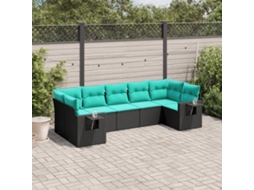 Vidaxl Conjunto De Sofá De Jardim Com 7 Peças E Almofadas Em Rattan Sintético Preto
