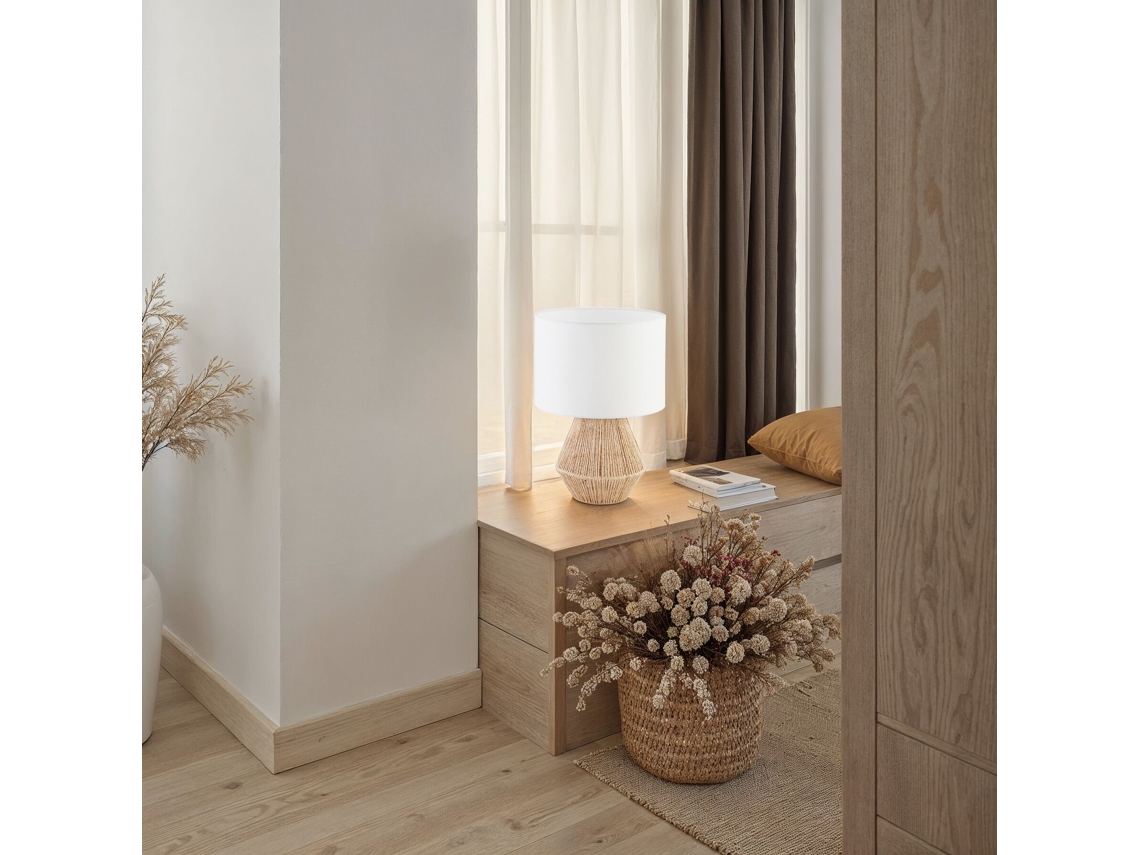 Tectake Lâmpada De Mesa Lignea Lux De Juta Em Estilo Boho, 60w, Natural