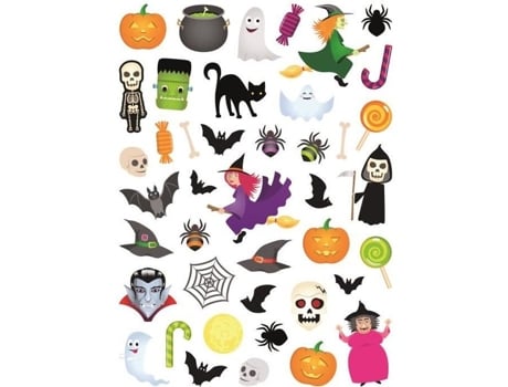 Adesivos de Halloween 88 peças - MegaCrea DIY - Adesivos para decoração de Halloween