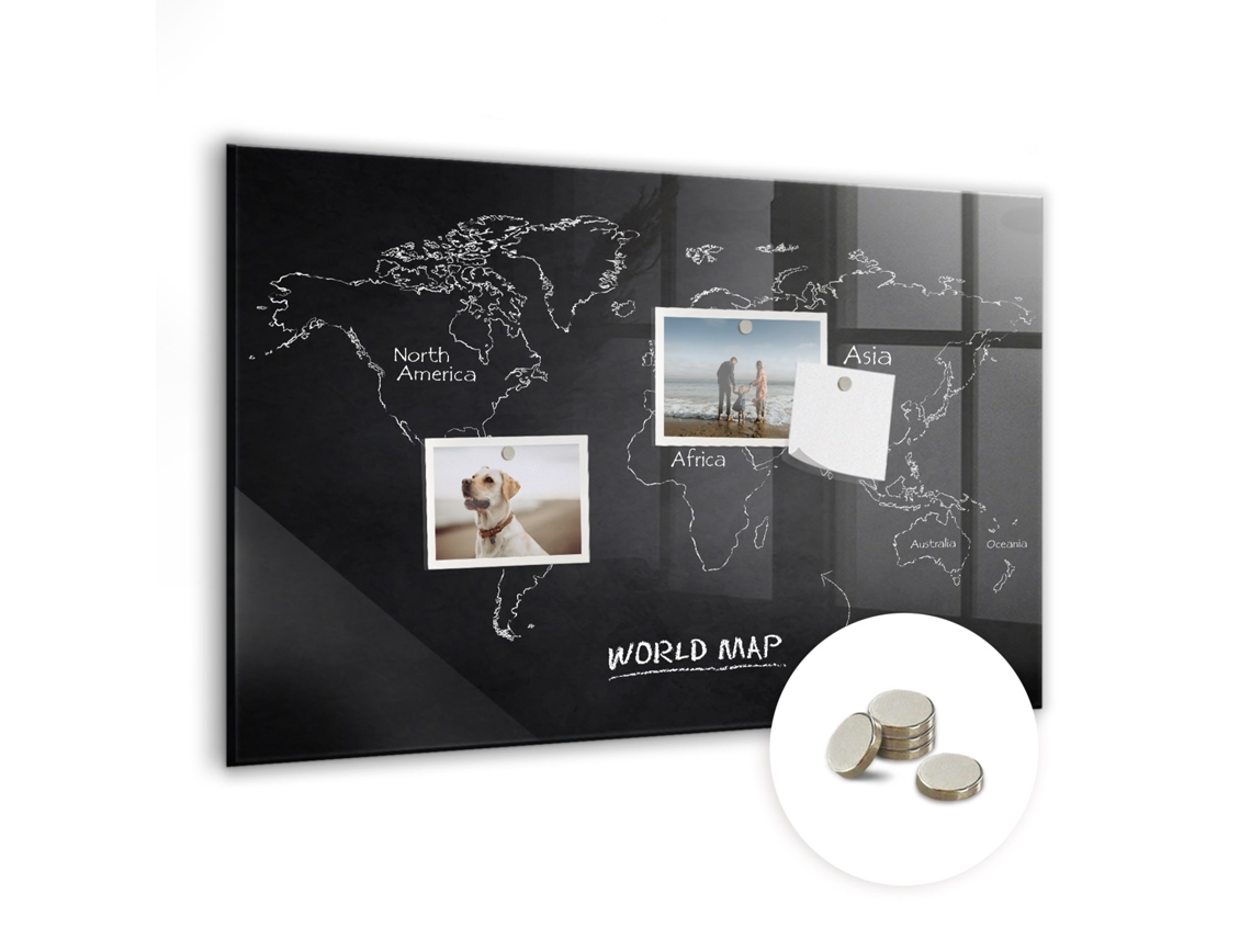 Quadro De Vidro Magnético Países No Mapa Mundo Para O Escritório Espelharte (60x40 Cm)