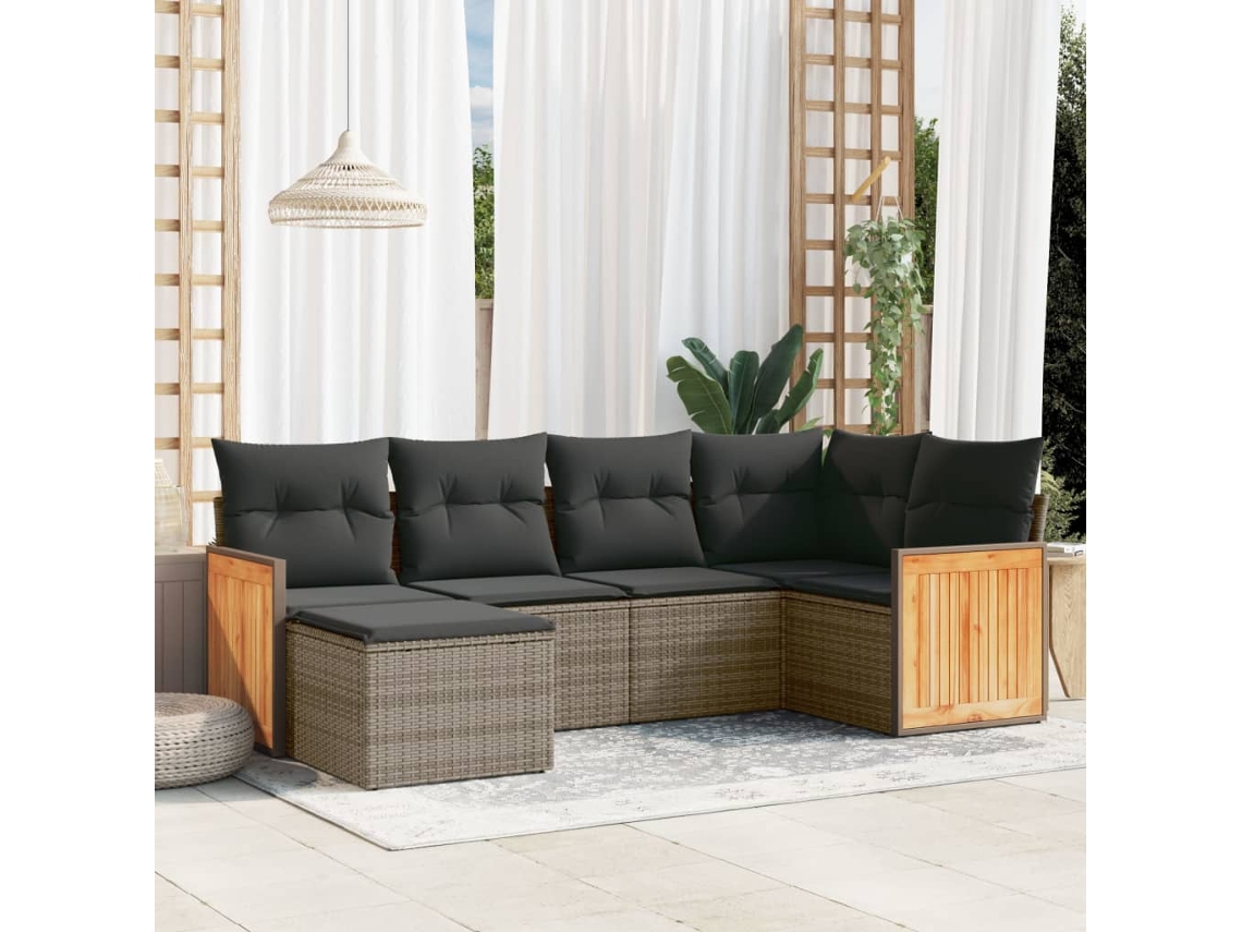 Pcs Conjunto Sofás De Jardim Com Almofadões Vime Cinza Dkd Home Decor