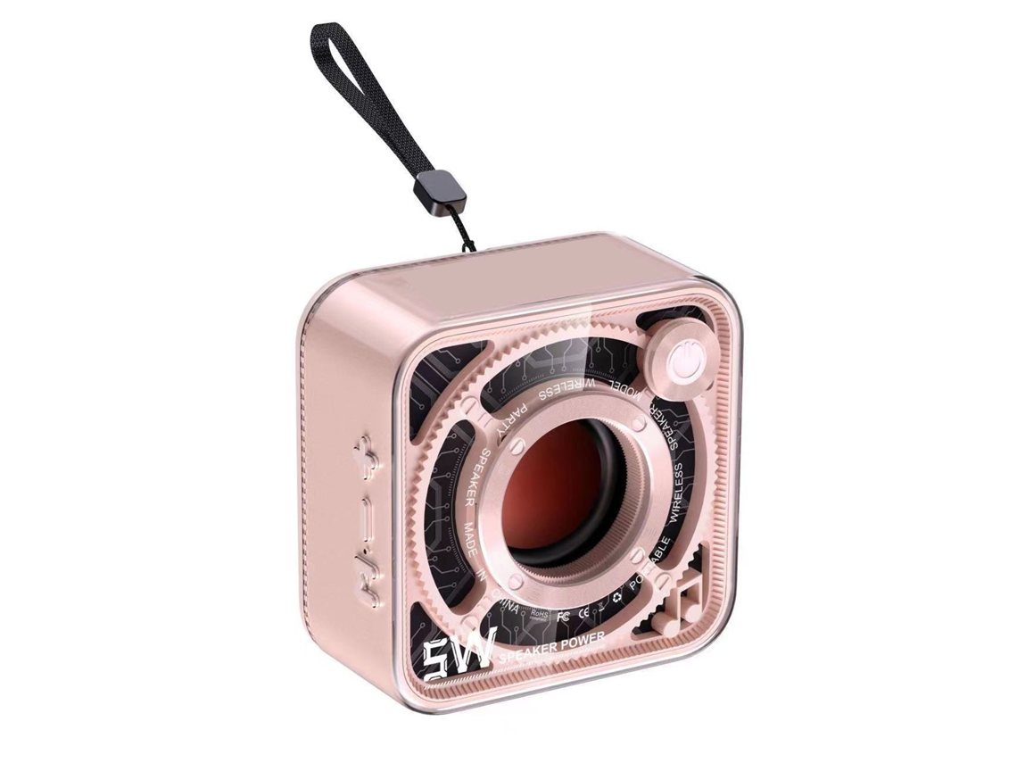 Aetheria alto falante Bluetooth Portátil 5w Design de Armadura Mecânica Transparente Rosa para Viagens Ao Ar Livre