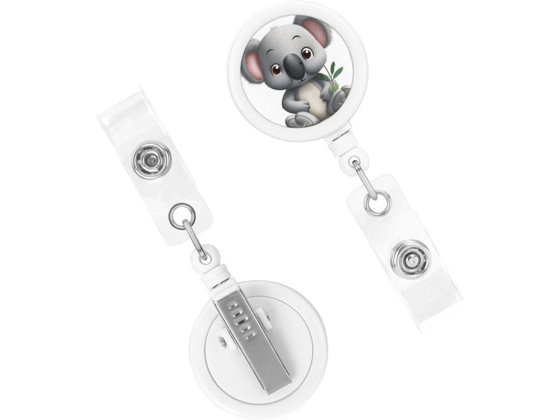 Suporte para Crachá Retrátil e Resistente, com Espirais de Design Animado, Suporte para Crachá Resistente com Estampa de Coala, Clipes