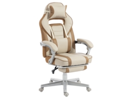 Cadeira Gaming Creme Reclinável Pés Retrátil Lombar Almofada Cabeça Removível Altura Regulável ZIWEI STORE