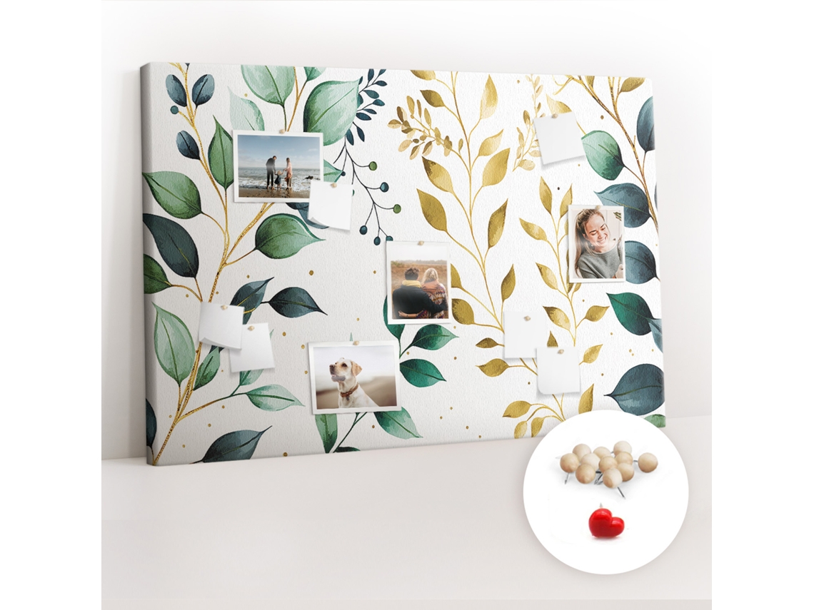 Quadro De Cortiça Com Impressão Padrão De Folhas E Plantas Para O Quarto Das Crianças Espelharte (120x80 Cm)
