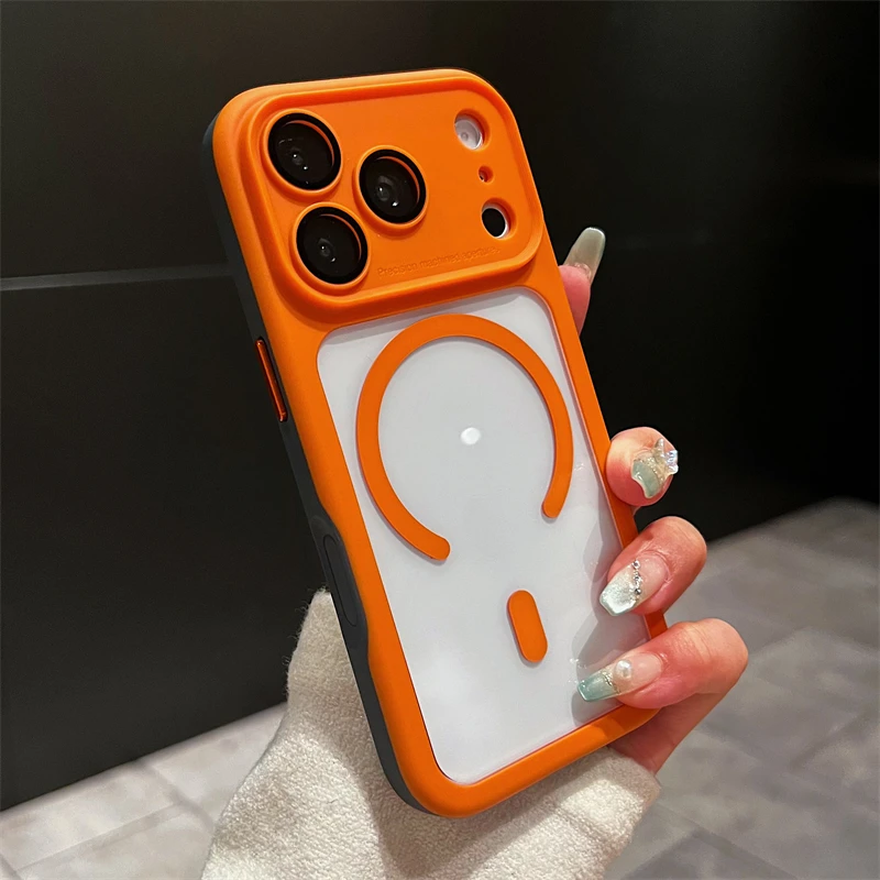 (iphone 16 Pro Max Laranja) Capa Protetora De Lente Com Moldura Resistente A Impactos E Fixação Magnética.