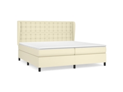 Cama com Molas e Colchão Couro Artificial Cor Creme MAISON EXCLUSIVE (200x200 cm)