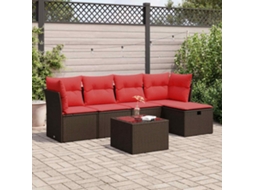 Vidaxl 6 Pcs Conjunto De Sofás Jardim C/ Almofadões Vime Pe Castanho