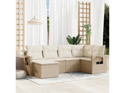 Vidaxl 6 Pcs Conjunto De Sofás P/ Jardim Com Almofadões Vime Pe Bege