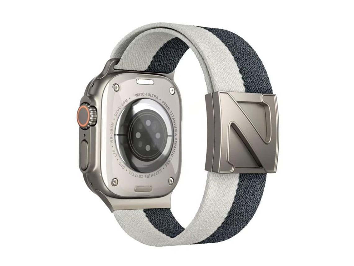 Bracelete para Apple Watch 46/49/45/44mm Nylon Bicolor com Fecho Magnético em Formato Z Cinza Claro XIAOMOYU