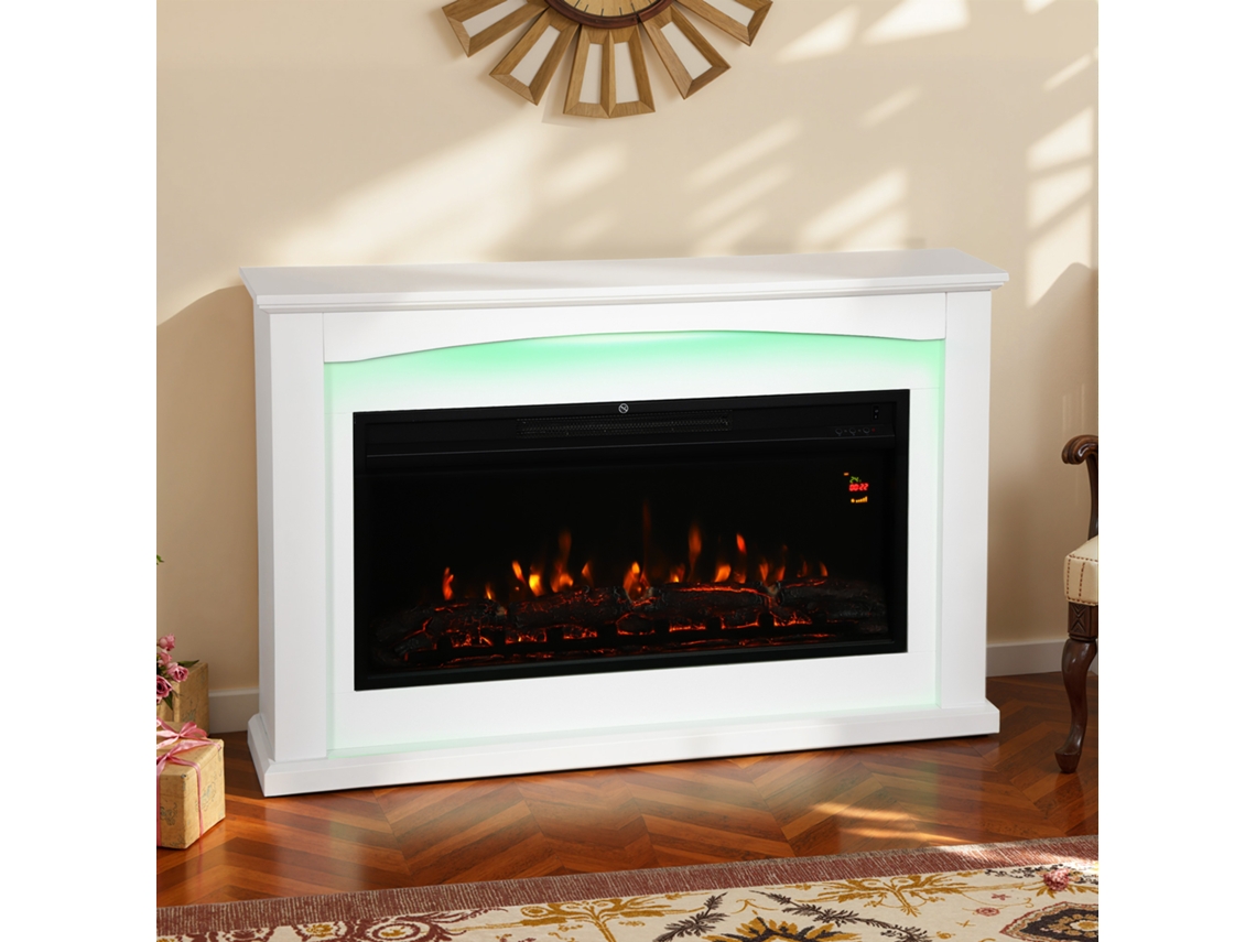 Lareira Elétrica 1000w/2000w, Lareira Decorativa Falsa, Efeito Chama com 5 Luminosidades Ajustáveis, 121x25x77cm, Branco