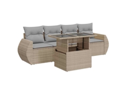 Conjunto de 5 Sofás para Jardim com Almofadões Vime Pe Bege MAISON EXCLUSIVE (5 pcs)