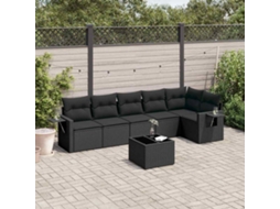 Vidaxl 7 Pcs Conjunto De Sofás P/ Jardim C/ Almofadões Vime Pe Preto