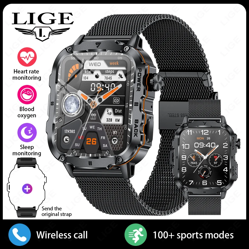 Relógio Inteligente, Resistente, Ip68 À Prova Dágua, 1, 95 Polegadas, Voz Ai, Chamadas Bluetooth MDUG (preto, Correia de Grade)