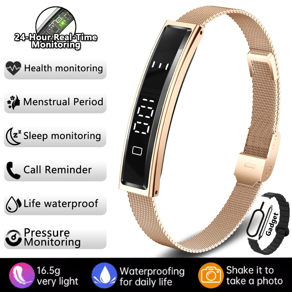 Pulseira Inteligente para Esportes, Fitness, À Prova D'água e com Monitoramento de Frequência Cardíaca e Sono. MDUG (malha Dourada)