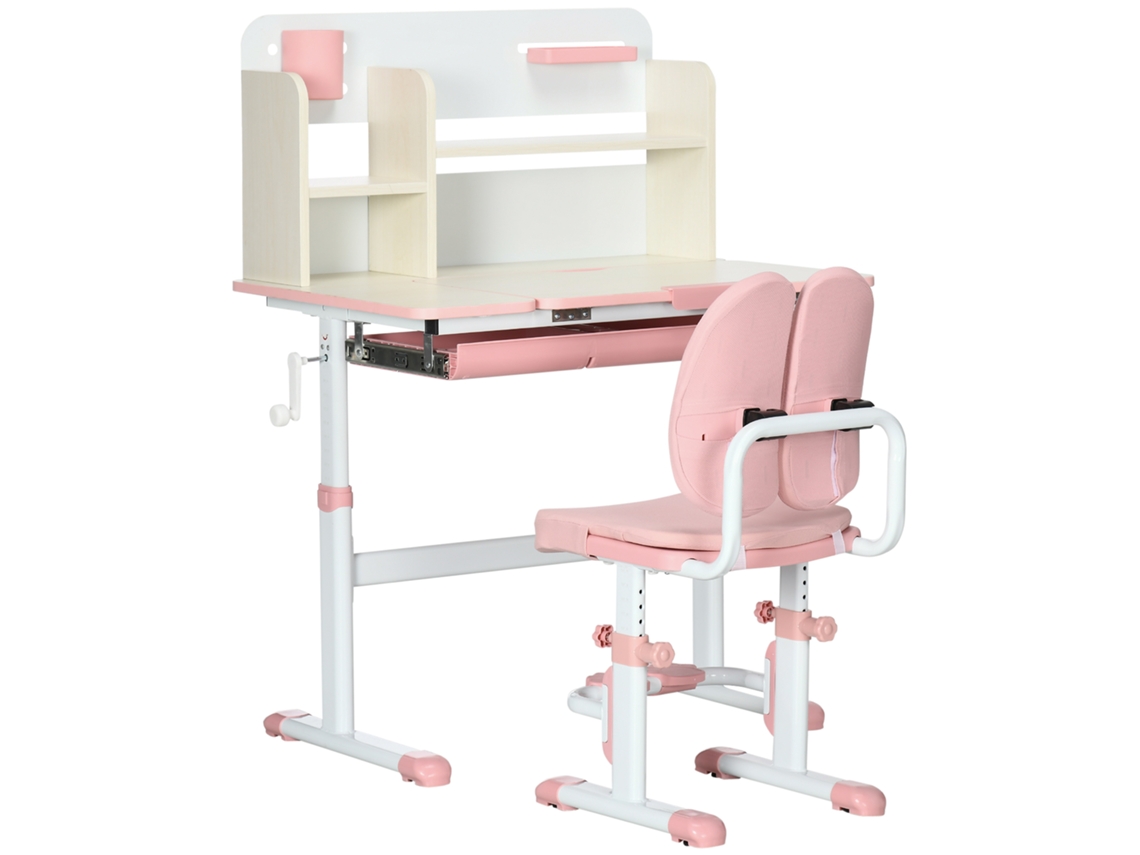 Conjunto de Escrivaninha e Cadeira Infantil, com Altura Ajustável, Tampo Basculante, Rosa, 80 X 52 X 88 Cm | S/MARCA
