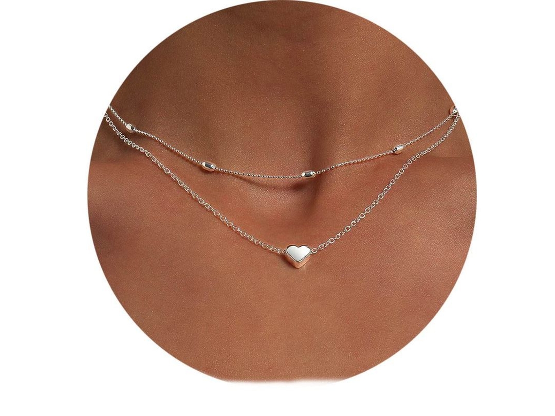 2026-colgante De Corazón En Capas Collar De Perlas De Plata Cadena Ajustable Bohemio