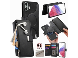 Capa Carteira Retrô Em Couro Com Zíper Antifurto Magsafe Rfid Caseneo Para Celular Cmf Phone 2 Pro.