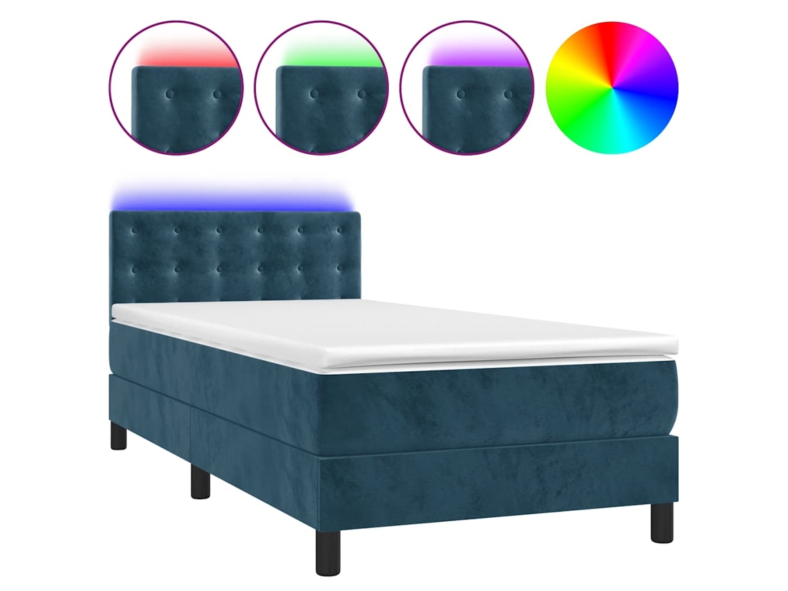 Cama Box Spring com Colchão LED Veludo Azul Escuro MAISON EXCLUSIVE (90x190 cm)