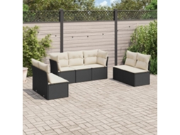 Jogo de Sofá 7 Peças P/ Jardim C/ Almofadões Vime Pe Preto Dkd Home Decor