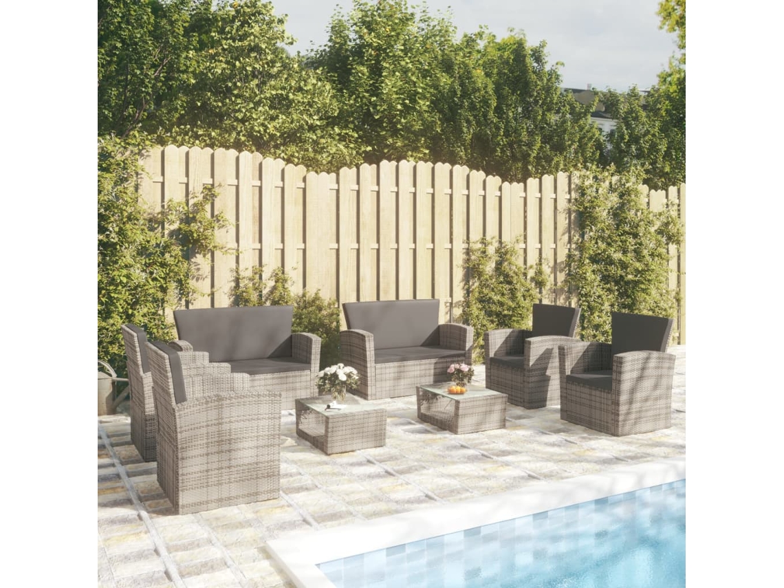 Vidaxl 8 Pcs Conjunto Lounge De Jardim C/ Almofadões Vime Pe Cinzento