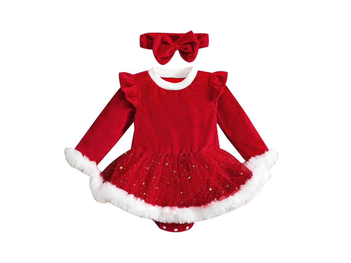 Roupas de Natal Bebê Raposa Prateada Veludo Macacão de Manga Comprida 70Cm