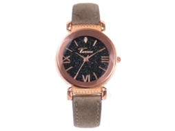 Relógio Feminino de Quartzo Vansoar com Pulseira de Couro Pu e Strass Mostrador Brilhante Cinza