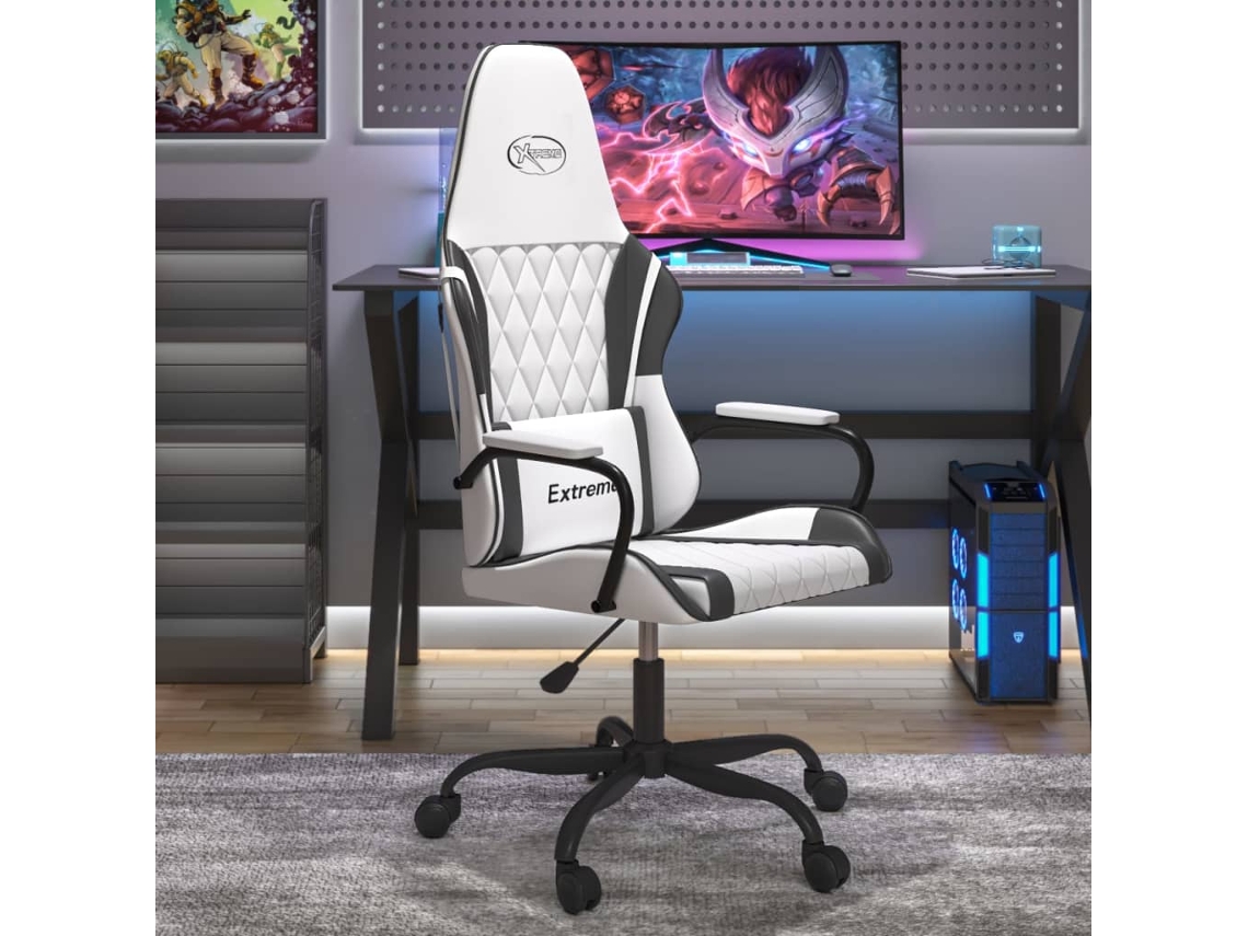Vidaxl Cadeira Gaming Couro Artificial Branco E Preto