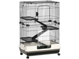Gaiola de Pequenos Animais com Roletes, 3 Plataformas Removíveis, 3 Rampas, Bandeja Inferior Metálica Removível, Pp,, 81,2 X 52,7 114 Preto